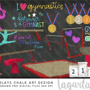 Gymnastic Chalk Overlays Girls quotes Sidewalk ART Overlays hand lettering Uneven bars Balance beam Vaulting horse Floor PNG clipart photo