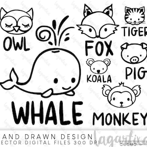 Fichier de coupe animaux cochon souris tigre chiot lapin renard Lion baleine girafe éléphant singe Koala hibou petit ours Panda Clipart