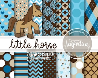 Little Horse Baby Blue Brown Beige