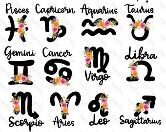 Zodiac Signs PNG SVG Handwritten watercolor astrology horoscope aries pisces taurus virgo sagittarius aquarius libra leo scorpio capricorn
