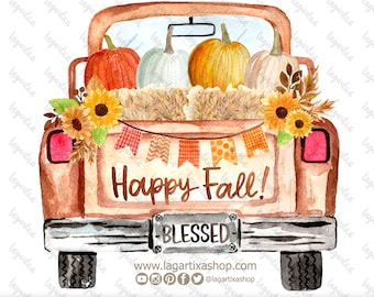 Fall Sublimation PNG Design Vintage Truck Watercolor Pumpkin Picking Clipart, Thanksgiving decorations images hand painted Instant Download