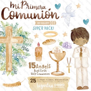 Junge Engel Aquarell, Kreuze, ClipArt Erstkommunion Braun, Blond, Konfirmation, Beten, Gebet, Kreuze Einladungen zum Heiligen Geist