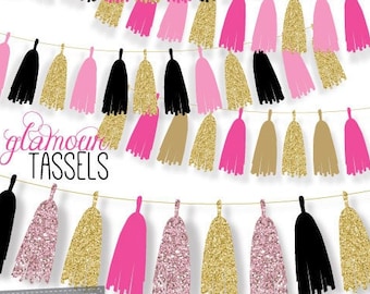 Tassels Garland PNG Clipart Gold Fashion Digital Art Pale Pink, Hot Pink, Black, Glitter, Bunting, Banner, sparkle, decoration, invitations