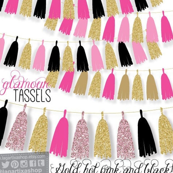 Tassels Garland PNG Clipart Gold Fashion Digital Art Pale Pink, Hot Pink, Black, Glitter, Bunting, Banner, sparkle, decoration, invitations