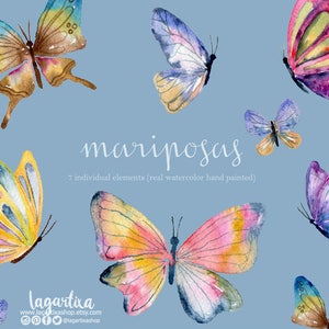 Schmetterlinge fliegen in Aquarell, Clipart PNG, handbemalt, XV Jahre, für Einladungen, Geburtstagsmädchen, Karten, Geburtstage, Blog, Icons