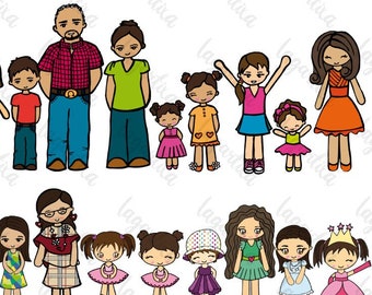 Characters Doodles Super Bundle Pack Little Kids Brothers, Sisters Girls Boys Mom Dad baby Clipart PNG hand drawn friends children for cards