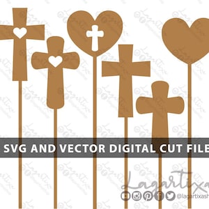 Fichier de coupe de croix avec coeur | Fichier numérique vectoriel SVG | Décorations de baptême première communion | Conception religieuse de gâteau topper | Baptême