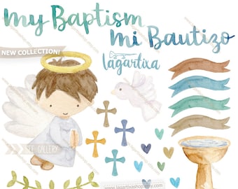 Angel Baptism Watercolor, sublimation hand painted, Baby Boy crosses religious easter eventhearts, Clipart, Baby boy Blue, Holy Spirit