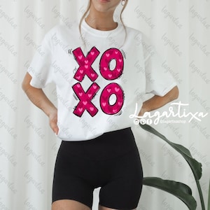 XOXO Valentine LOVE Sublimazione design rosso caldo rosa Glitter Lettering design arte Parola febbraio PNG clipart Download digitale disegnato a mano