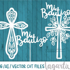 Religiöse Kreuze Schneidedateien Vektor handgezeichneter Schriftzug Dekoration Meine Taufe Kuchen Topper Clipart SVG Vektor Blumen Blätter Olivenbaum