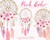 Pink Floral Dreamcatcher Watercolor clipart, PNG, wedding, bouquet, arrangement, digital art, pink flowers, bridal shower, for blog banner