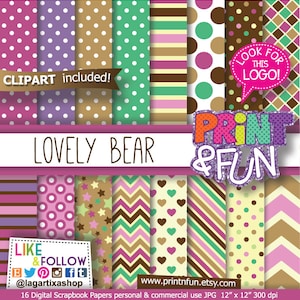 Papéis Digitais Bege, Marrom, Rosa, Roxo | Padrões Fundos Scrapbooking | para rótulos, etiquetas, convites, cartões, caixas de papelão, criativos