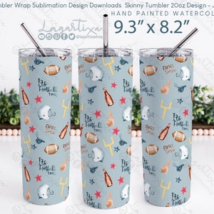 Football Time Skinny Tumbler 20 oz. digital Design Watercolor JPG Instant Download, helmet, American Football elements, hand painted designs