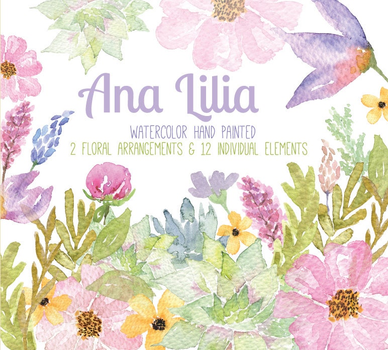 Watercolor Floral clipart PNG wedding bouquet arrangement | Etsy