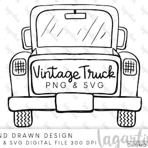 Vintage Country Truck Clipart PNG, ręcznie robiony rysunek, plik cięcia SVG Obrysy Obrazy do sublimacji Stara ciężarówka, plik cyfrowy