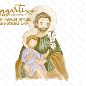 Saint Joseph father of Jesus Watercolor png clipart First Communion Baptism catechism Christian Religious Art Quotes Hand Painted