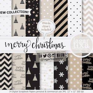 Weihnachten Wallpaper Beige schwarze Perle Digitalpapier für druckbare Einladungen Karten Foto Album Etiketten