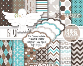 Baptism Holy Spirit, Digital Paper, Clip art, Boys Boy, for scrapbooking, Invitations, Labels, Crosses, Chevron, Frames, Polka dots, Argyle