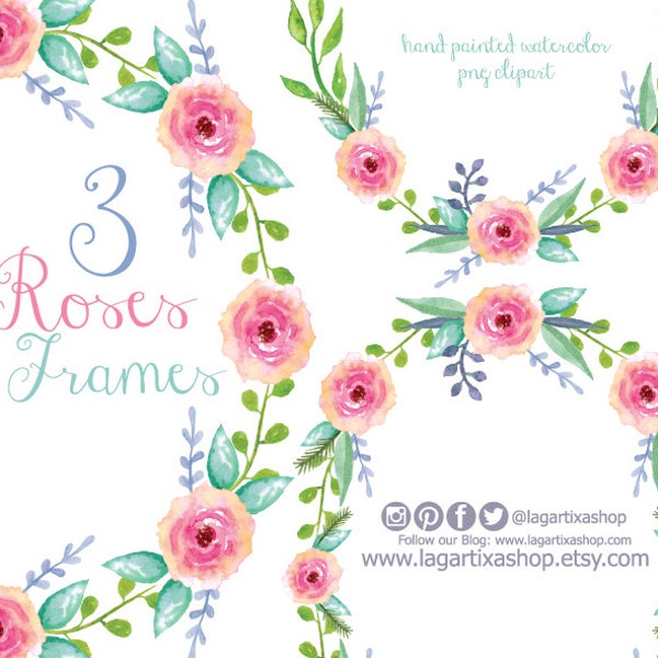 Pink Roses Watercolor clipart, Shabby Chic Floral Wreath Instant Download for Sublimation Cards invitations Girly Baby Shower Vintage style