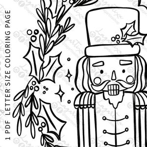 Dessin Casse-Noisette | Feuille de coloriage | PDF téléchargement instantané Image numérique | Fait à la main | Couronne de Noël | et phrase de Noël