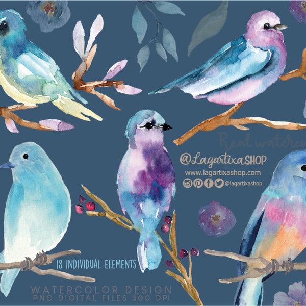 Watercolor Birds clipart, Branches PNG, wedding ideas, Spring Happy Easter wall art home decoration, bridal shower, for blog banner