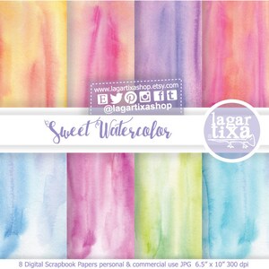 Digital Paper Watercolor Pattern rainbow pink purple blue celest acqua chartreuse green yellow red Background Blog by Lagartixa