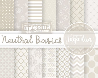 Classical Neutrals Elegant geometric leaves wedding Digital Paper background textures patterns chevron damask hearts lace pattern Lagartixa