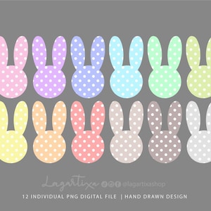 Silhouette di coniglio con puntini, colori pastello, Pasqua, disegno a sublimazione orecchie da coniglio PNG clipart File digitale SVG PNG Rosa, giallo