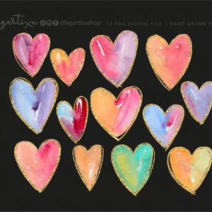 Disegno di cuori ad acquerello dipinto a mano, San Valentino, PNG, download digitale istantaneo, per sublimazione Rosso Rosa Blu Viola Arancione