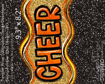 Cheer Black Orange Gold Glitter effect Sublimation Design / Digital File / Instant Download / For Tumbler, T-shirt, Mugs / Hand drawn