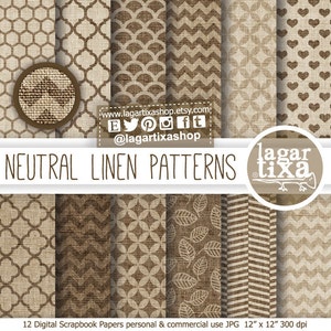 Neutral Linen Digital Paper, Backgrounds, Patterns, Textures, Textil, Beige, Brown, natural,Chocolate, for invitations, blog, scrapbooking image 1