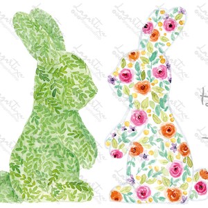 Easter Bunny Floral watercolor Rabbit Clipart PNG hand painted cute elements for Spring, sublimation, for tags, covers, cardmaking, events
