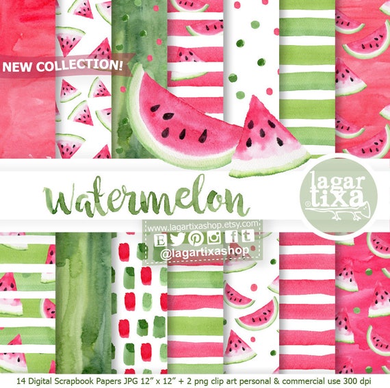 Download Digital Paper Watermelon Party Hot Pink Fuchsia Black Green Etsy