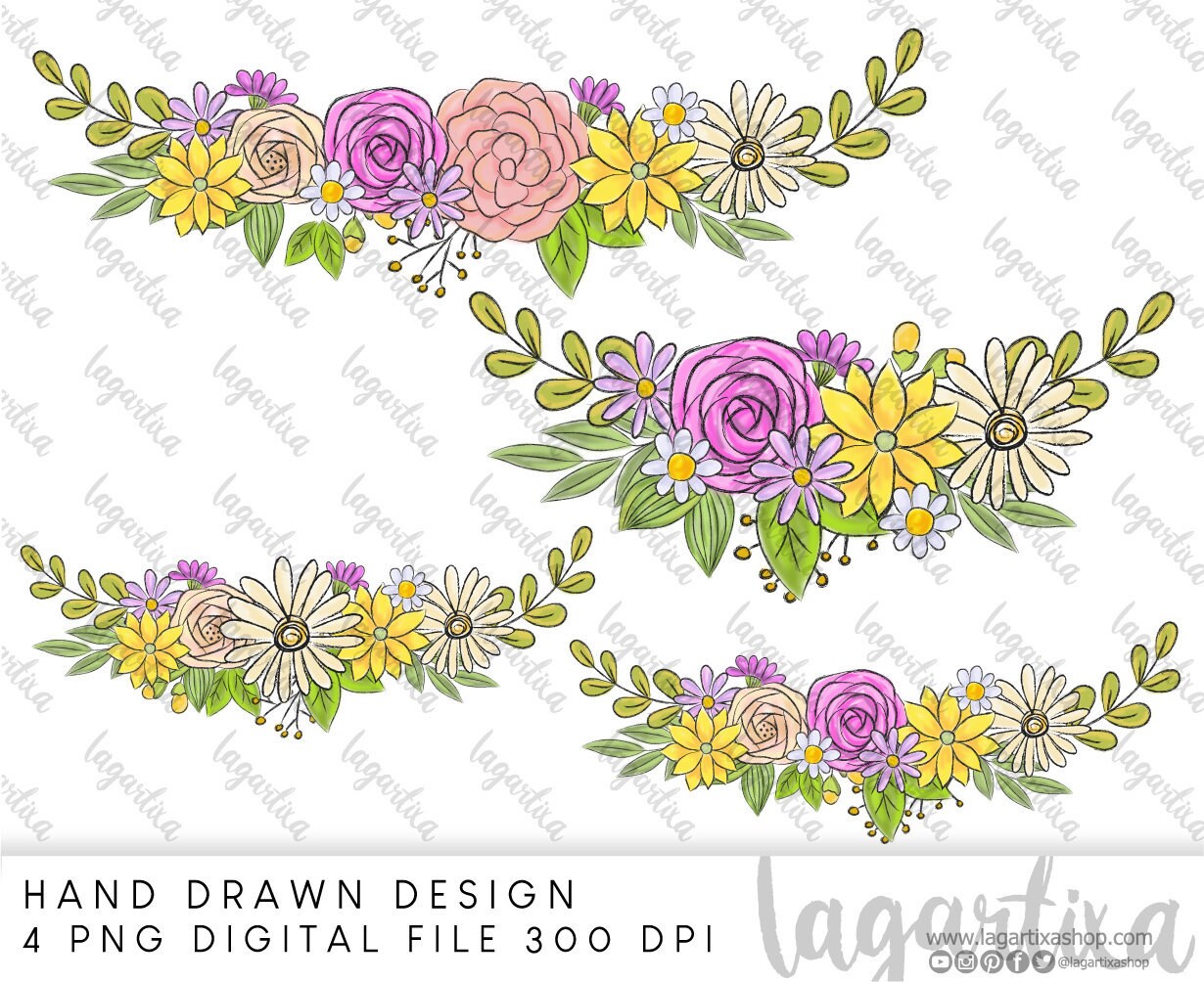 Flores para Sublimar arreglos flores clipart dibujadas a | Etsy México