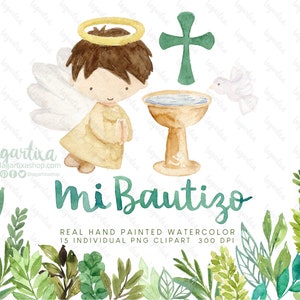 Mi Bautizo Angelito Acuarela Hojas Verdes Corona de hojas, para Prints Orillas, marcos Clipart PNG, pintado a mano, marcos recuerditos