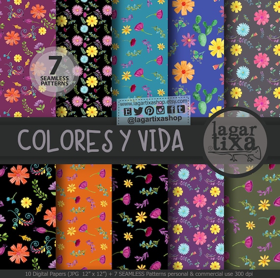 Patrones Seamless Colores Flores de México, Folklórico, Artesanías, típico, fondos Acuarela, PNG, flores fiesta, estilo mexicano, coloridas