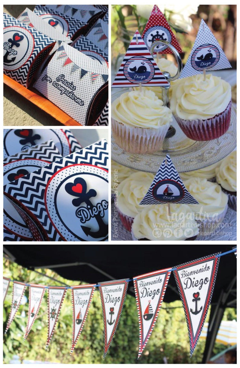 Nautico Rojo Y Azul Baby Shower Nino Barco Ballena Fiesta Etsy