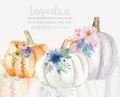 Pumpkins Floral Watercolor purple orange white Clip art png, flowers, for desserts recipes, prints, wall art, Happy Autumn, pink, decoration