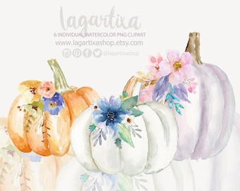 Pumpkins Floral Watercolor purple orange white Clip art png, flowers, for desserts recipes, prints, wall art, Happy Autumn, pink, decoration