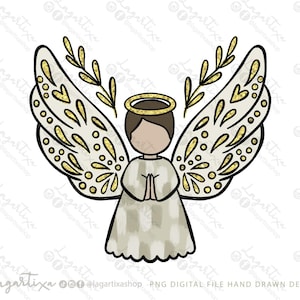 Anjo bege e dourado, silhueta, asas de anjo, para batismo, primeira comunhão, arquivo digital de lembranças PNG feitas à mão, religioso