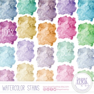 Manchas de aquarela, cores, tinta, clipart, PNG, 100 e 50 por cento Transparências rosa roxo verde amarelo turquesa lilás violeta