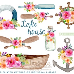 Aquarell Seehaus, Boot, Anker, Steuerrad, Maritime Clipart, kleine Boote, Blumenarrangements für Einladungen, druckbare Babyparty-Tags