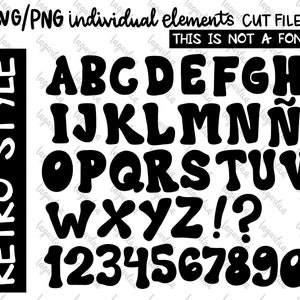 Retro Vintage Alphabet Cut Files PNG SVG Vector Digital Files | Hand Drawn Instant Download | A B C and Numbers Designs Old Fashion letters