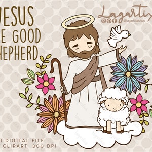 Resurrection of Jesus Good shepherd, Religious Art Holy Week, Easter, Baptism, First Communion, Mexican Style little lamb Hand Drawn Design