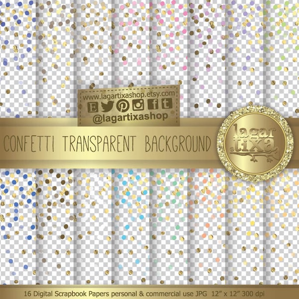 Confetti Golden Transparent Overlay Background Gold Digital Paper Coral Pink, Mint, Lime Red Turquoise Purple yellow Background Patterns