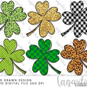Lucky Trebol de 4 hojas Varios colores San Patricio, Diseño Sublimación Clipart PNG imprimir playeras tazas, ideas de regalo originales
