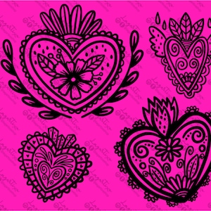 Milagritos Sacrés-Cœurs Mexicains Croix Sublimation Images Fichiers numériques PNG Doodles dessinés à la main Coloré Fiesta Cinco de Mayo Dia Muertos