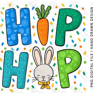 Coniglio di Pasqua PNG Design Disegni DTF | Design della maglietta pasquale per ragazzo | Sublimazione disegnata a mano | Scarica digitale | Simpatico coniglietto pasquale | Hip-hop