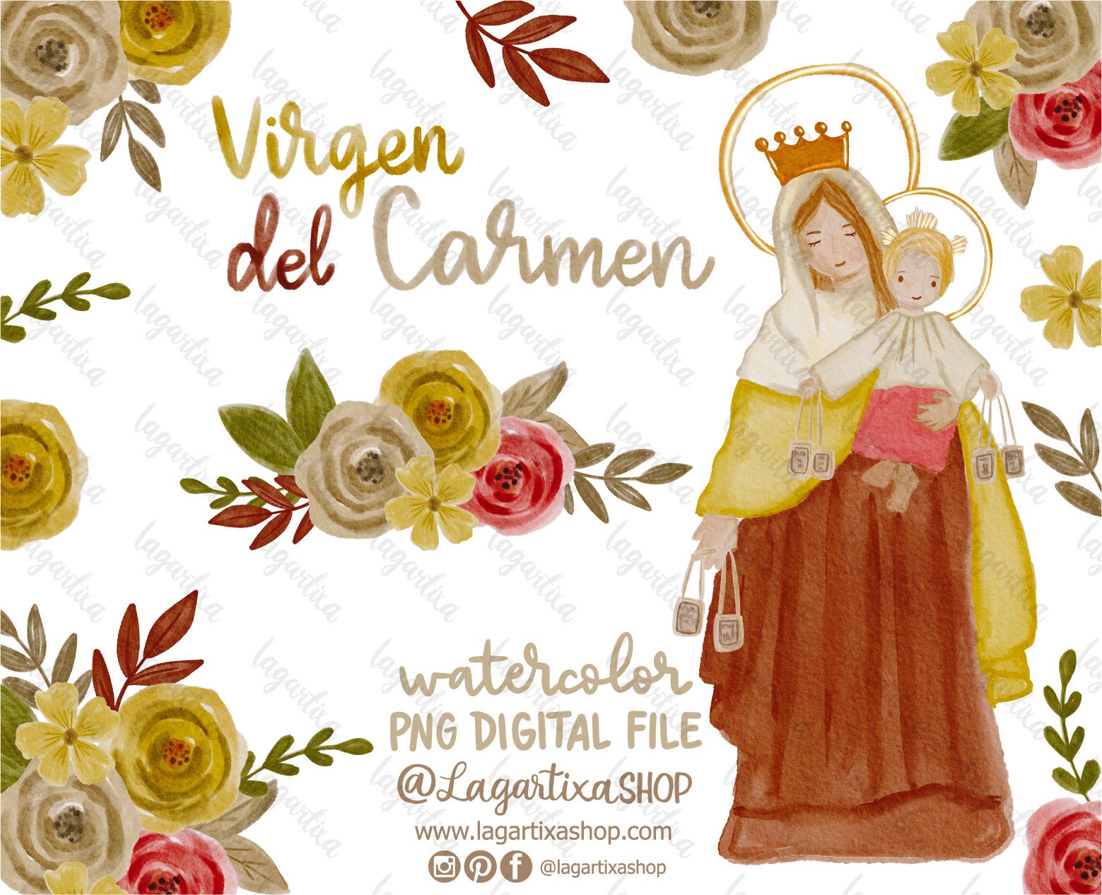 Virgen del Carmen Patrona de Chile Acuarela Clipart PNG para | Etsy España