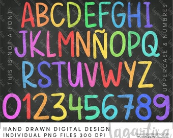 Sovrapposizioni Alfabeto Abecedario Gesso scritto a mano Lettere maiuscole Colori dell&#39;arcobaleno Clip art PNG Gesso Sfondo carta digitale lavagna pizzarra
